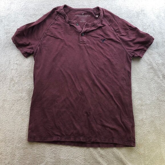 American Eagle Outfitters Men Legend T-Shirt Small Classic Fit Henley Casual Red - Picture 10 of 11